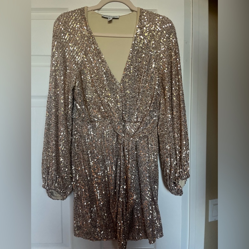 Shona joy Gold sequin faux Wrap dress